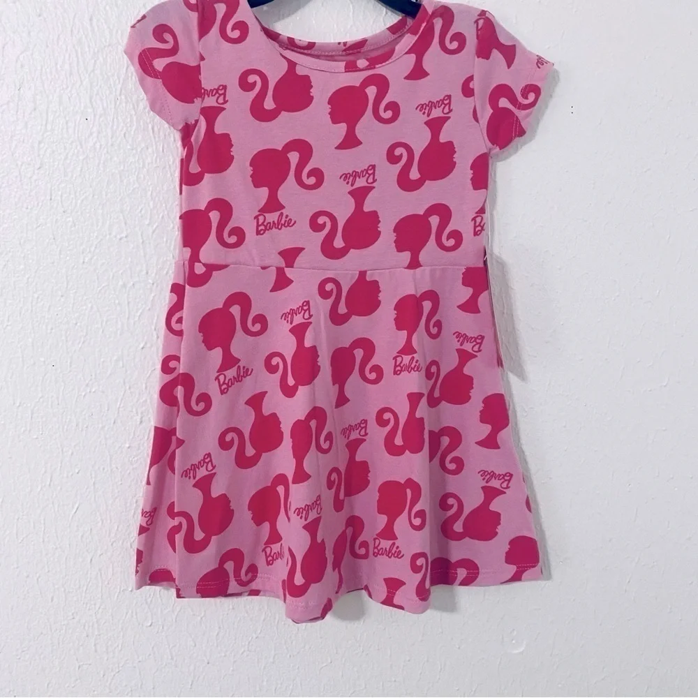 Barbie Toddler Girl’s Logo Print All Over Skater Dress Sz 2T-NWT Light/Dark Pink